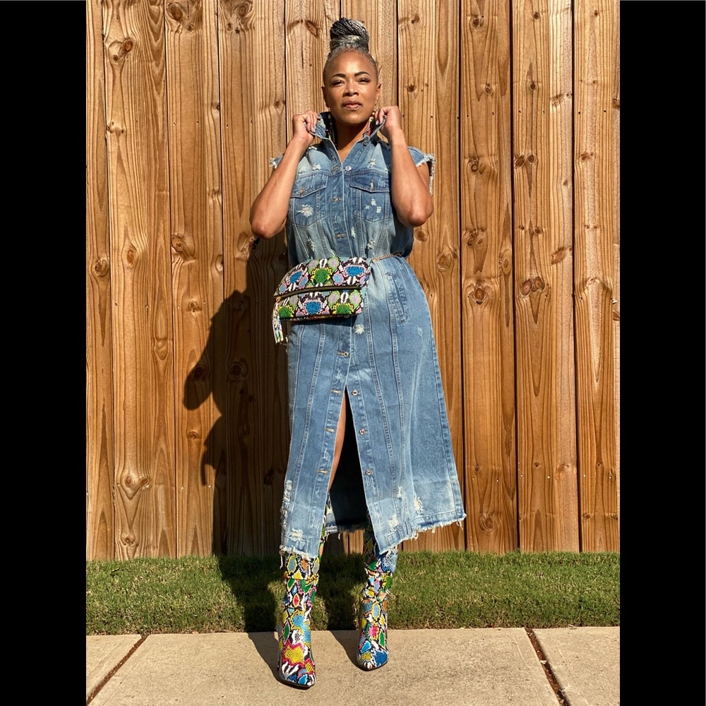 BEAT THE BLUES LONG DENIM VEST  www.nikishaw.com